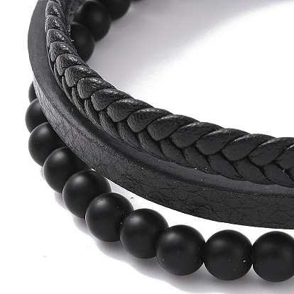 Bracelets multi-rangs en microfibre, cordon tressé et bracelets en perles de verre dépoli pour hommes femmes, avec 304 fermoirs magnétiques en acier inoxydable