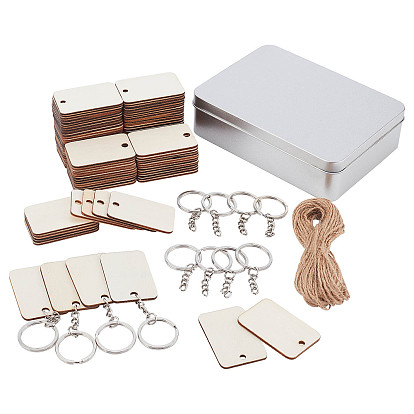 DIY Key Chain Making Kits, Including Hemp Cord, Iron Split Key Rings and Splint Wood Pendant Ornaments
