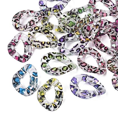 Perles acryliques transparentes imprimées par placage UV, Perles avec un grand trou   , iridescent, une touche originale avec un imprimé léopard