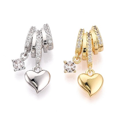 Латунные микропаве прозрачные подвески с фианитом, сердце со звездными подвесками
