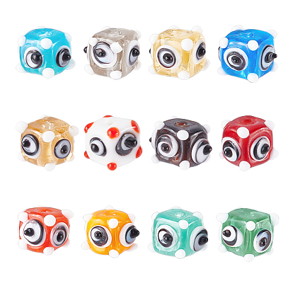 12Pcs Handmade Bumpy Lampwork Beads Strands, Square with Eye