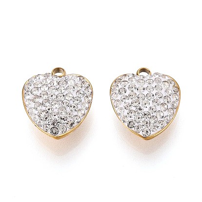 201 прелести нержавеющей стали, сердце, с полимерной глиной горный хрусталь, реальный 18 k позолоченный
