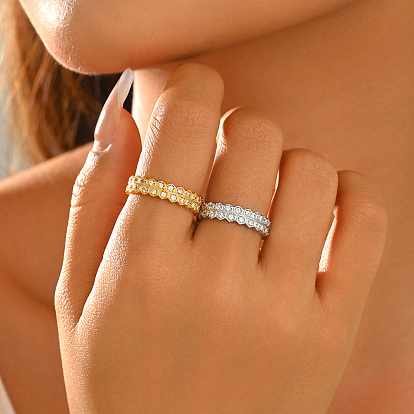 Brass Micro Pave Cubic Zirconia Finger Rings for Women, Hexagon