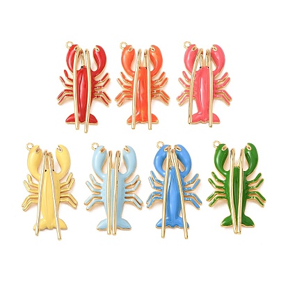 Brass with Enamel Pendants, Lobster Charms, Rack Plating, Long-Lasting Plated, Lead Free & Cadmium Free, Real 18K Gold Plated