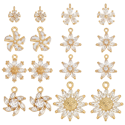 16 шт. 8 стили латунные подвески с прозрачным кубическим цирконием, 