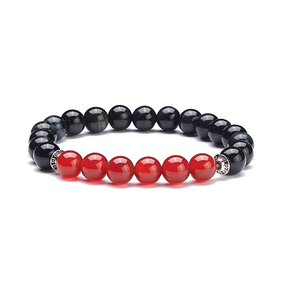 Natural Tiger Eye & Mixed Stone Round Beads Stretch Bracelet for Women Girl