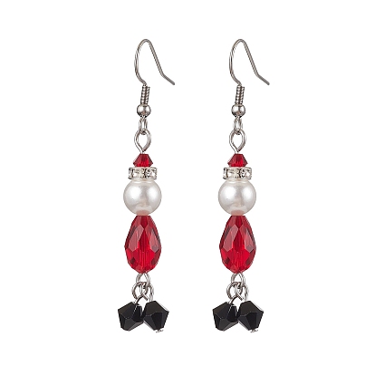 Glass Dangle Earrings, with 304 Stainless Steel French Earring Hooks, Jewely for Women, Flower