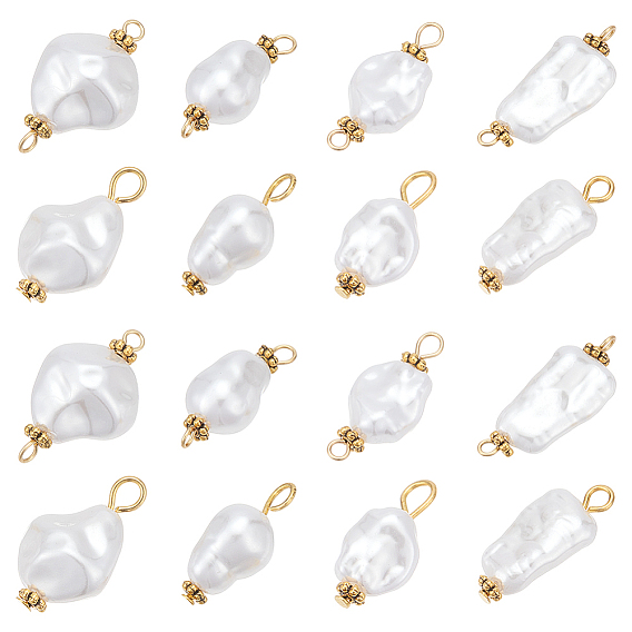 80шт. 8 стили наборы фурнитуры для изготовления ювелирных изделий, включая подвески из искусственного жемчуга и подвески-соединители из АБС-пластика, самородки, с золотыми железными штифтами с плоской головкой и 304 штифтами с ушком из нержавеющей стали