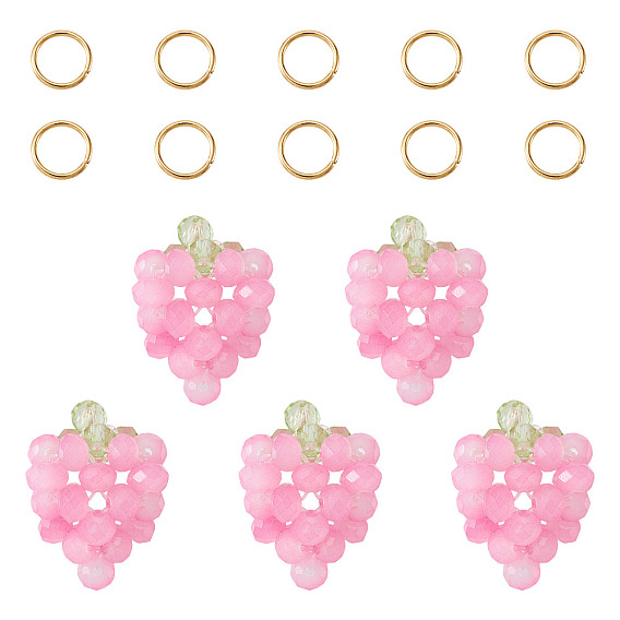 5Подвески из стеклянных бусин, клубника, граненые, с 10шт 304 открытыми соединительными кольцами из нержавеющей стали