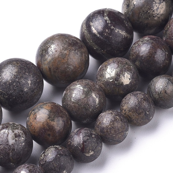 Hilos de perlas de pirita africana natural, rondo