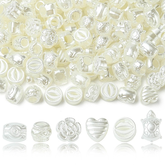 300шт 6 стили пластиковые бусины с имитацией жемчуга, бусины с большим отверстием, разнообразные