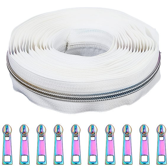 5 ярды полиэстеровых молний, с 10шт. алюминиевыми бегунками для молний для аксессуаров одежды
