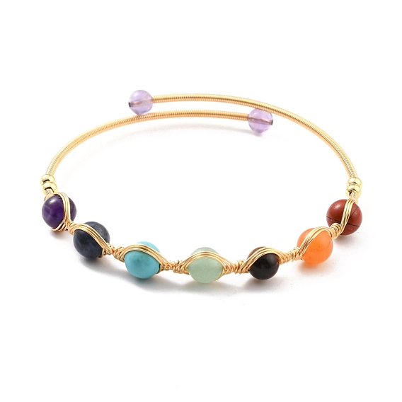 Браслет-манжета из натуральных смешанных камней, золотой латунный браслет с крутящим моментом, 7 украшения с чакрами для женщин, без свинца и без кадмия