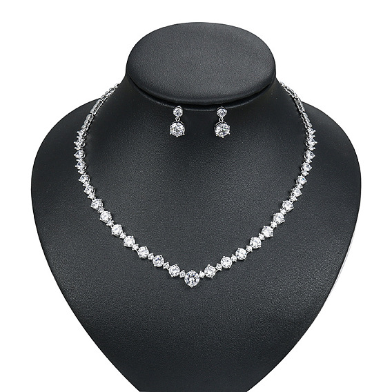 Латунь кубического циркония комплекты ювелирных изделий, включают серьги и ожерелья, для свадебных украшений