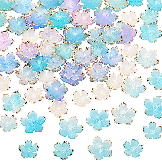 100шт 4 стили прозрачные акриловые колпачки для бусин, с золотым краем, цветок