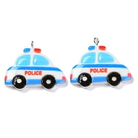 Resin Pendants, with Platinum Iron Peg Bail, Car with Police