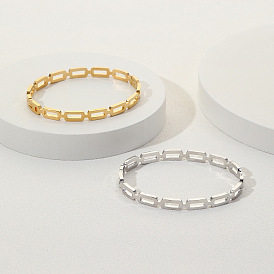 Fashionable Stainless Steel Hollow Rectangular Chain Bracelet - Simple Women's Bracelet