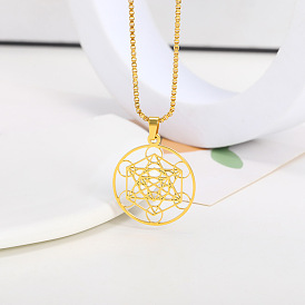 Stainless Steel Geometric Hollow Pendant Necklace for Couples - Fashion Jewelry