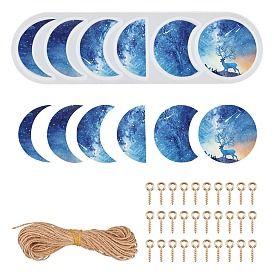 Ensembles de moules en silicone en forme de phase de lune, avec jeux de moules de coulée en résine, ficelle de jute et 304 bélières à vis en acier inoxydable