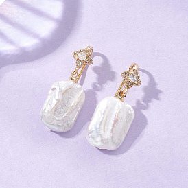 Прямоугольные серьги-подвески из натурального жемчуга кеши, с фурнитурой латунной для серег