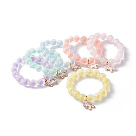 Perle en perle acrylique transparente perles de citrouille bracelet extensible pour enfant, avec pendentifs licorne en alliage émaillé