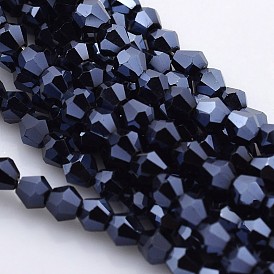 Faceted Bicone Electroplate Glass Beads Strands, Full Hematite Plated