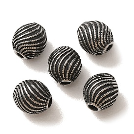 304 Stainless Steel Beads, Oval with Spiral Stripe Pattern