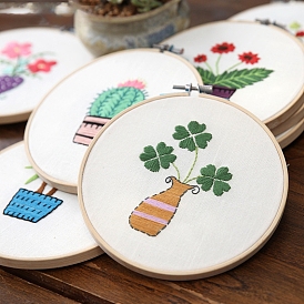 DIY Flat Round Embroidery Kits, Including Embroidery Cloth & Thread, Needle, Embroidery Frame, Instruction Sheet