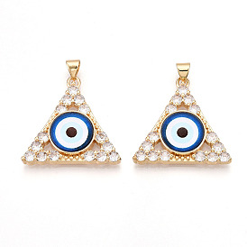 Латунные подвески с микропаве из прозрачных кубических цирконий для женщин, треугольник с глазом, cmолой, реальный 18 k позолоченный