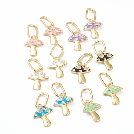 Brass Micro Pave Clear Cubic Zirconia Huggie Hoop Earrings, with Enamel, Mushroom, Golden