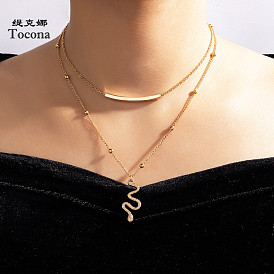 Retro Chic Snake Double-Layered Geometric Necklace with Multiple Layers