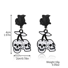 Halloween Theme Alloy and Enamel Dangle Stud Earrings for Women, Black