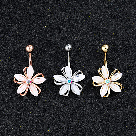 Кольца для живота с изогнутой штангой из цветочной латуни и кубическим цирконием