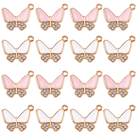 32шт 2 цвета сплав эмаль стразы подвески, без кадмия и без свинца, форме бабочки, золотой свет