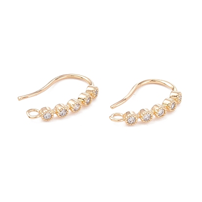 Rack Plating Brass Micro Pave Cubic Zirconia Earring Hooks, with Horizontal Loop, Long-Lasting Plated