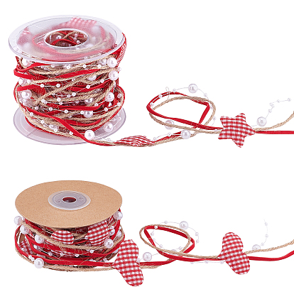 Plastic Beaded Trim, with Polyester Ribbon and Jute Twine, for DIY Christmas and Holiday Crafts