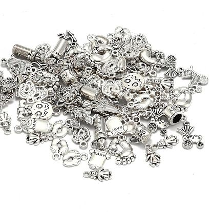 Mixed Tibetan Style Alloy Pendants for Baby, 15~24x7.5~14x2~10mm, Hole: 2mm