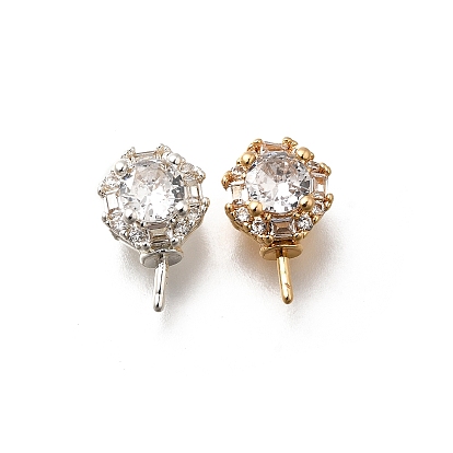 Латунный микро-паве кубический цирконий, за половину пробурено бисера, без кадмия, без никеля и без свинца, цветок