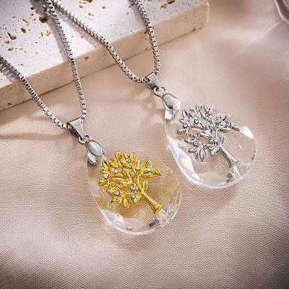 Сплав стекла дерево жизни слеза кулон коробка цепь ожерелья для женщин