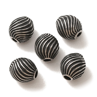304 Stainless Steel Beads, Oval with Spiral Stripe Pattern