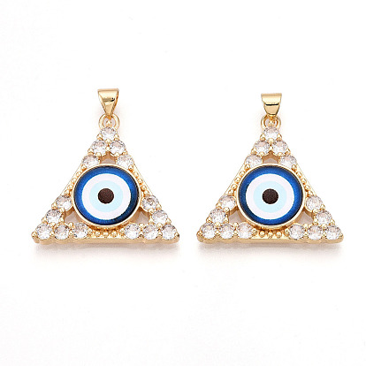 Латунные подвески с микропаве из прозрачных кубических цирконий для женщин, треугольник с глазом, cmолой, реальный 18 k позолоченный