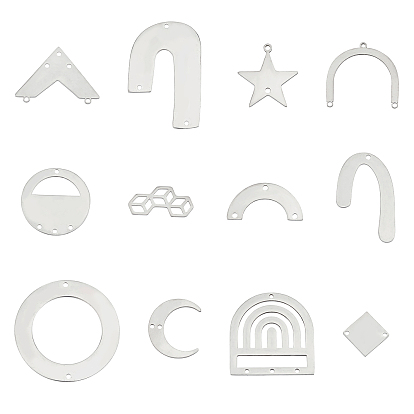 12Pcs 12 Style 201 Stainless Steel Chandelier Component Links, Laser Cut, Mixed Shapes