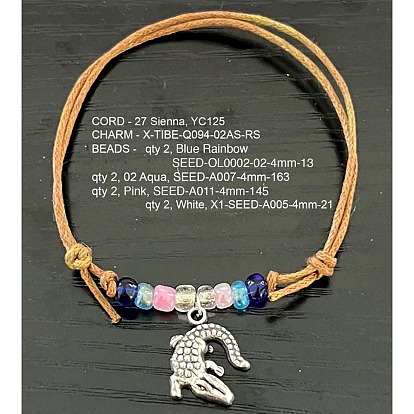 Waxed Cotton Cord Bracelets Making, with Glass Seed and Alloy Pendants