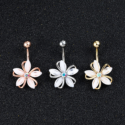 Кольца для живота с изогнутой штангой из цветочной латуни и кубическим цирконием