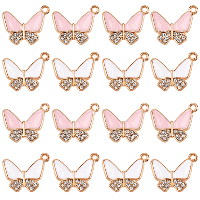 32шт 2 цвета сплав эмаль стразы подвески, без кадмия и без свинца, форме бабочки, золотой свет