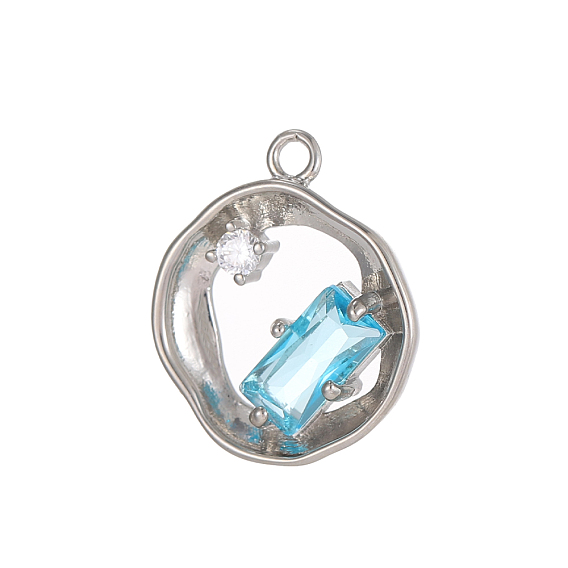 Плоские круглые подвески 304 подвески из нержавеющей стали с кубическим цирконием, цвет нержавеющей стали