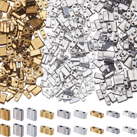 600шт 9 стиль стеклянный бисер, металлических цветов, 2-луночное, прямоугольные