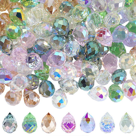 140 шт 7 цвета прозрачные стеклянные брелоки, слеза, граненые, с покрытием AB цвета