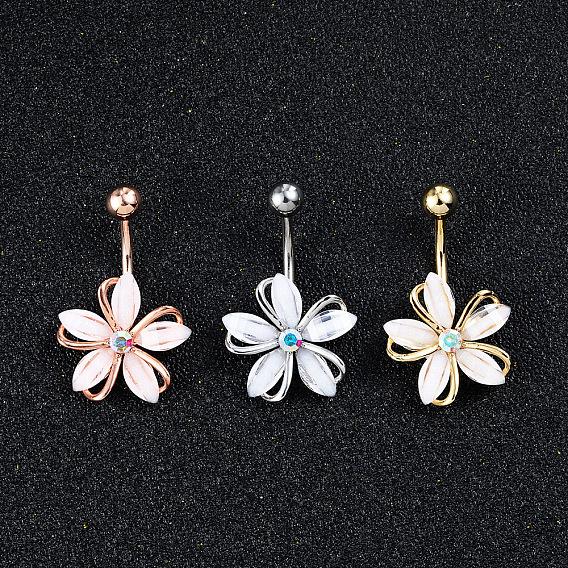 Кольца для живота с изогнутой штангой из цветочной латуни и кубическим цирконием