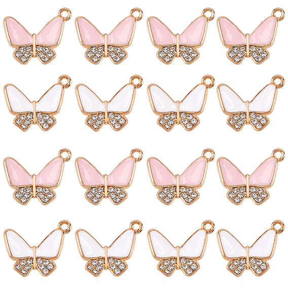32шт 2 цвета сплав эмаль стразы подвески, без кадмия и без свинца, форме бабочки, золотой свет